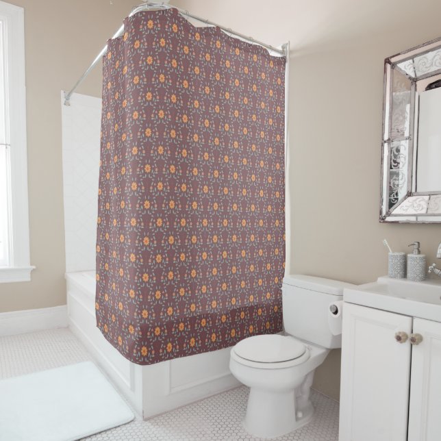 Elegant Botanical Dusty Rose Spring Floral Pattern Shower Curtain (In Situ)