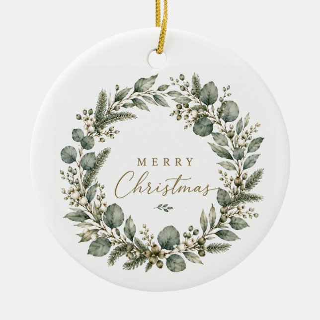 Elegant Botanical Eucalyptus Ceramic Ornament (Front)