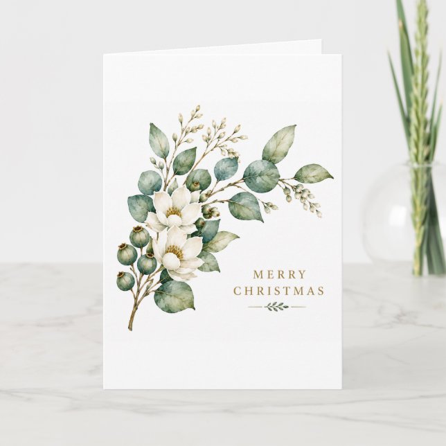 Elegant Botanical Eucalyptus Christmas Card (Front)