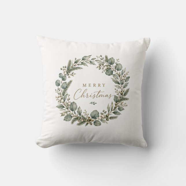 Elegant Botanical Eucalyptus Christmas Cushion  (Front)