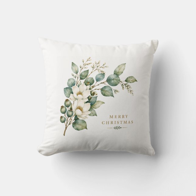 Elegant Botanical Eucalyptus Christmas Cushion (Front)