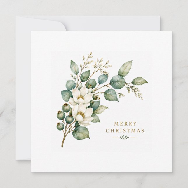 Elegant Botanical Eucalyptus Christmas Flat card (Front)