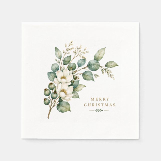 Elegant Botanical Eucalyptus Christmas Napkins (Front)