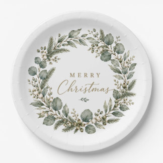 Elegant Botanical Eucalyptus Christmas Paper plate