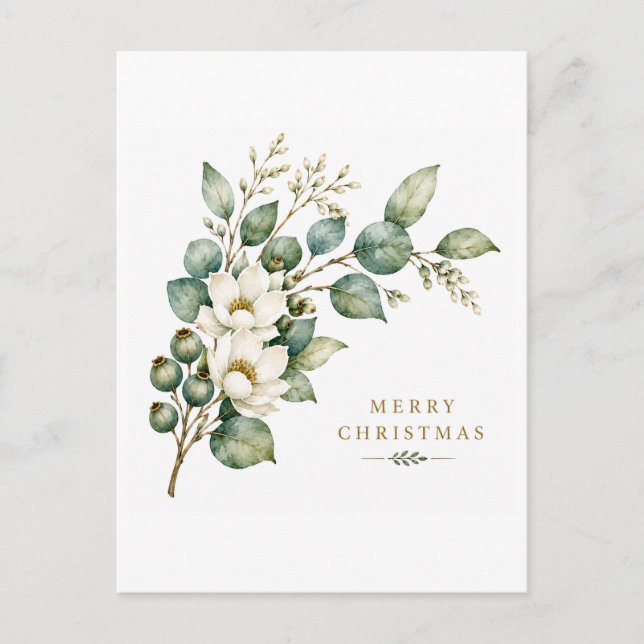 Elegant Botanical Eucalyptus Christmas Postcard (Front)