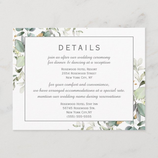 Elegant Botanical Eucalyptus Greenery  Details  Enclosure Card (Front)