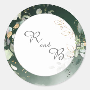 Elegant Botanical Eucalyptus Greenery Monogram    Classic Round Sticker