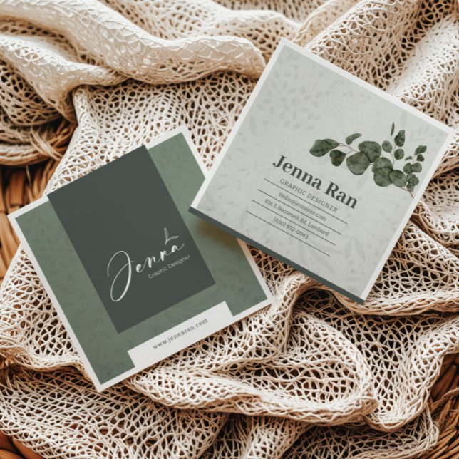 Elegant Botanical Eucalyptus Minimalist Business Square Business Card (Creator Uploaded)