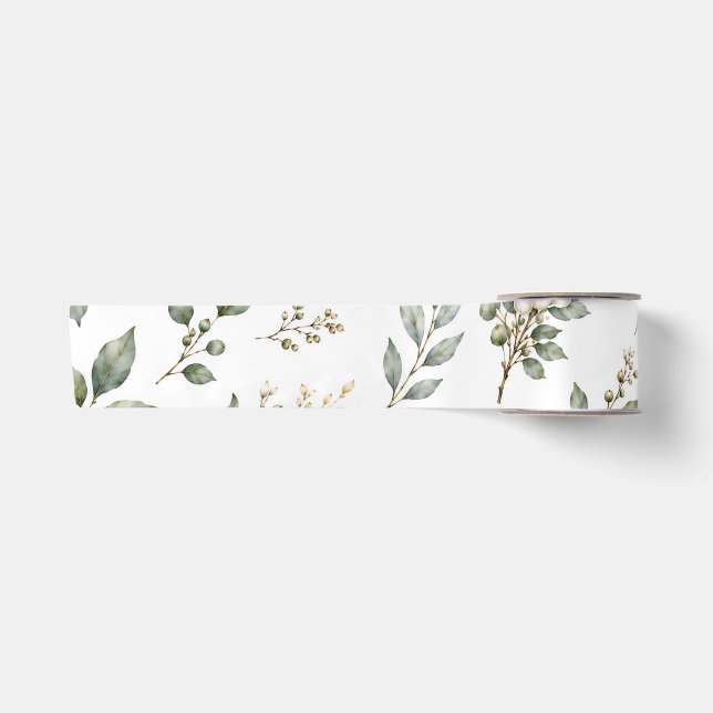 Elegant Botanical Eucalyptus Satin Ribbon  (Front)
