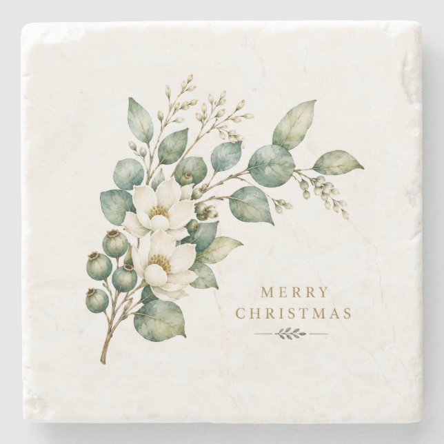 Elegant Botanical Eucalyptus Stone Coaster (Front)