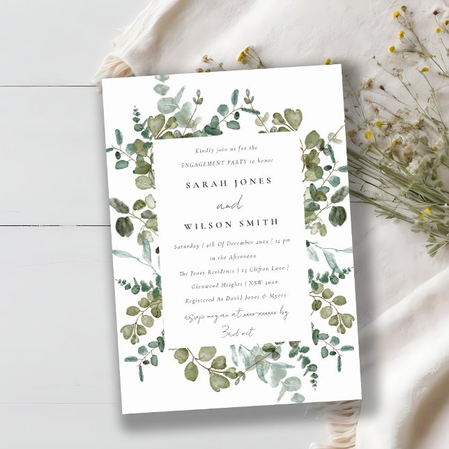 Elegant Botanical Eucalyptus Watercolor Engagement Invitation (Creator Uploaded)