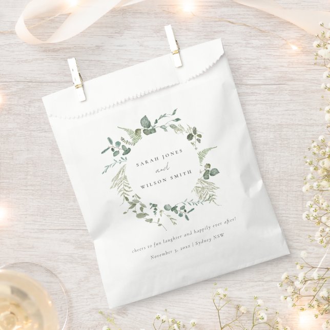 Elegant Botanical Eucalyptus Watercolor Wedding Favour Bags (Clipped)