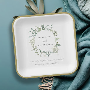 Elegant Botanical Eucalyptus Watercolor Wedding Paper Plate