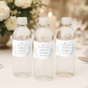 Elegant Botanical Eucalyptus Wedding Water Bottle Label