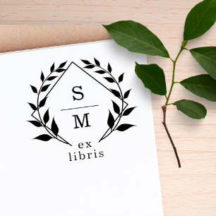 Elegant Botanical Ex Libris Monogram Library Book Self-inking Stamp