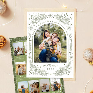 Elegant Botanical Family Photo Arch Year in Review Holiday Card