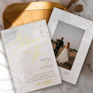 Elegant Botanical Fancy Script Wedding Photo