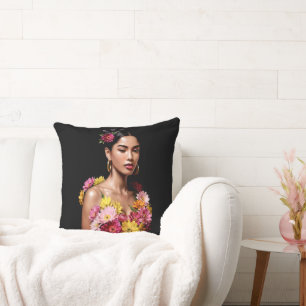 Elegant Botanical Female Oil Painting Aesthetic Cushion