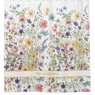 Elegant Botanical Flora On A White Background Shower Curtain