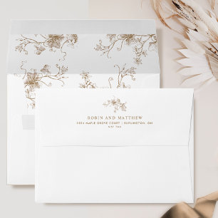Elegant Botanical Floral Beige Cream Wedding  Envelope