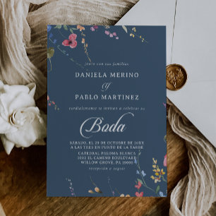 Elegant Botanical Floral Boda Spanish Wedding Invitation