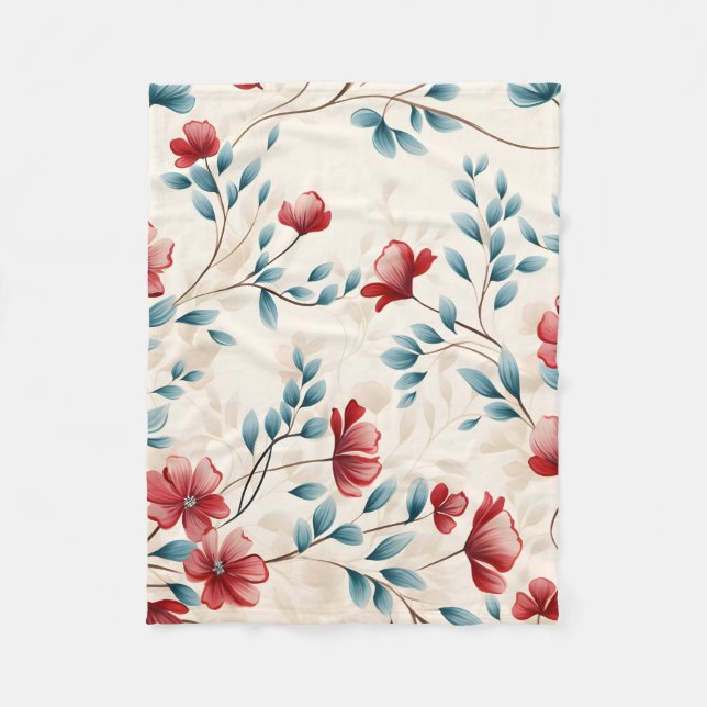 Elegant Botanical Floral Branch Fleece Blanket (Front)