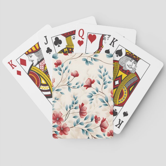 Elegant Botanical Floral Branch Playing Cards (Back)