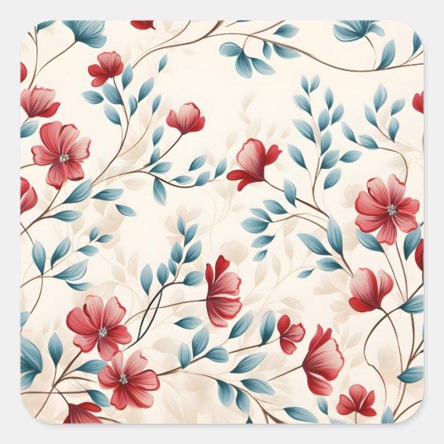 Elegant Botanical Floral Branch Square Sticker (Front)