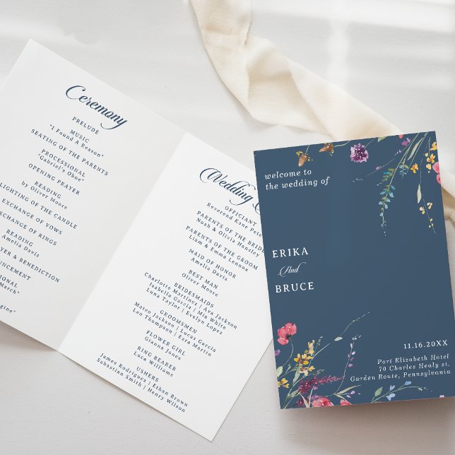 Elegant Botanical Floral Folded Wedding Programme (Creator Uploaded)