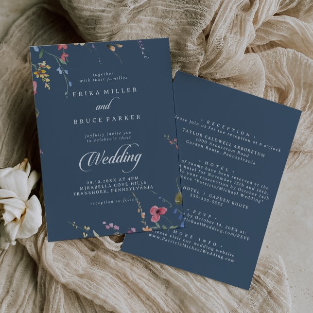 Elegant Botanical Floral Front and Back Wedding Invitation (Creator Uploaded)