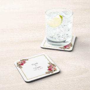 Elegant Botanical Floral Gold Metallic Wedding Coaster