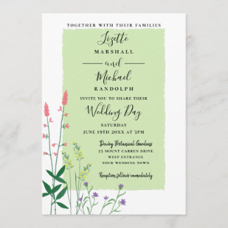 Elegant Botanical Floral Green Modern Wedding Invitation