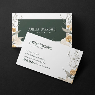 Elegant Botanical Floral Green Social Media Icon Business Card