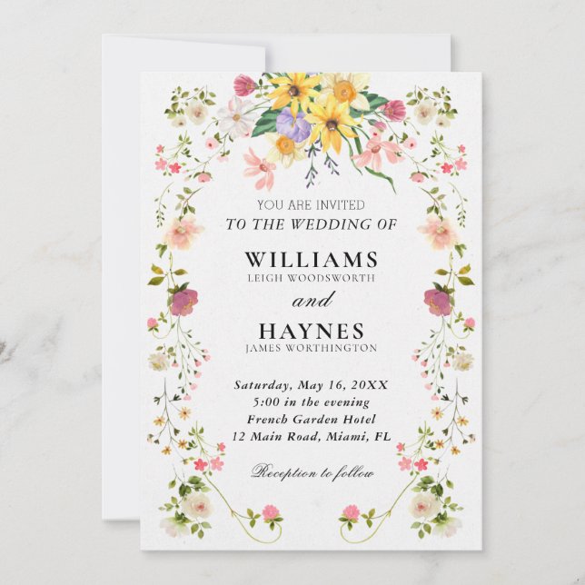 Elegant Botanical Floral Greenery Wedding Invitation (Front)