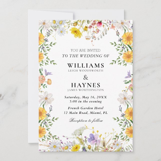 Elegant Botanical Floral Greenery Wedding Invitation (Front)