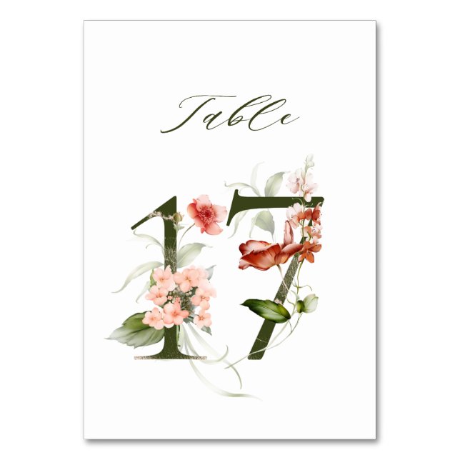 Elegant Botanical Floral Number 17,   Table Number (Front)