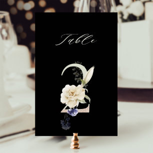 Elegant Botanical Floral Number 2, Black Table Number