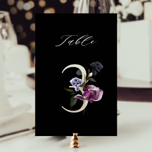 Elegant Botanical Floral Number 3, Black  Table Number