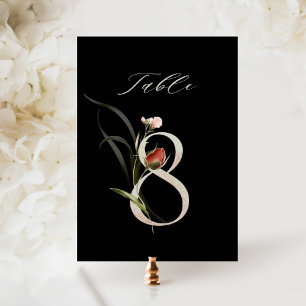 Elegant Botanical Floral Number 8, Black  Table Number