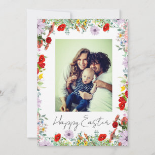 Elegant Botanical Floral Photo Happy Easter  Holiday Card