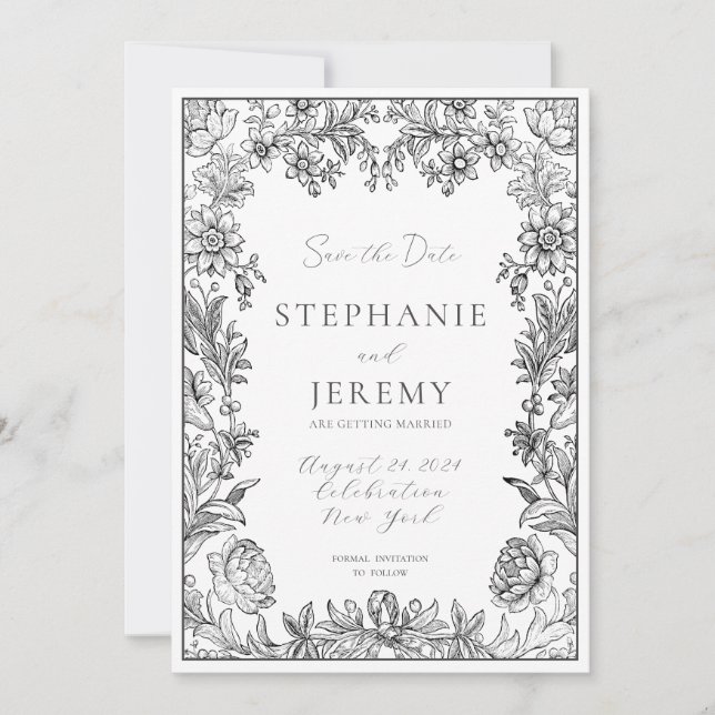 Elegant Botanical Floral Save the Date Invitation (Front)