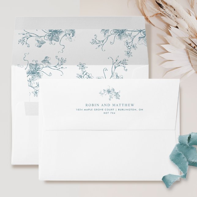 Elegant Botanical Floral Sea Glass Wedding  Envelope (Creator Uploaded)
