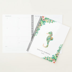 Elegant Botanical Floral Seahorse Planner