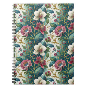 Elegant Botanical Floral Swirl Flowers Pattern Art Notebook