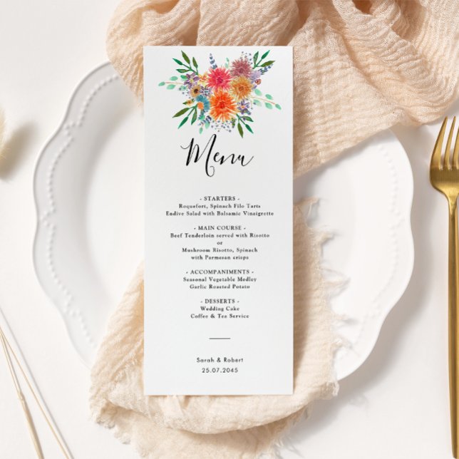 Elegant Botanical Floral Watercolor Floral Wedding Menu (Creator Uploaded)