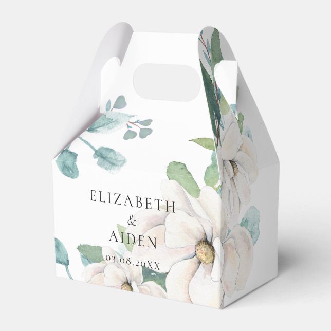 Elegant Botanical Floral Watercolor Wedding White  Favour Box (Front Side)