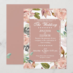 Elegant botanical floral wedding invitation roses