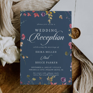 Elegant Botanical Floral Wedding Reception  Invitation