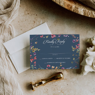 Elegant Botanical Floral Wedding RSVP Card