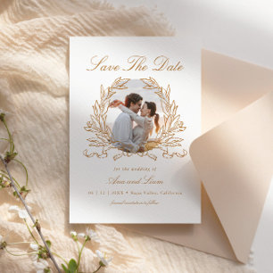 Elegant Botanical Floral Wreath Photo Wedding Save The Date